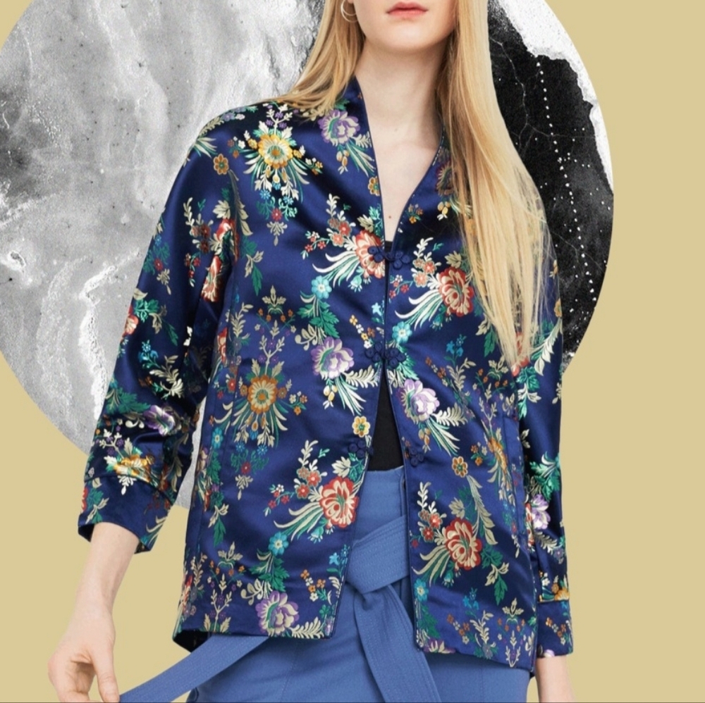 Floral embroidered kimono jacket Mango Dark Navy Size XS / S
